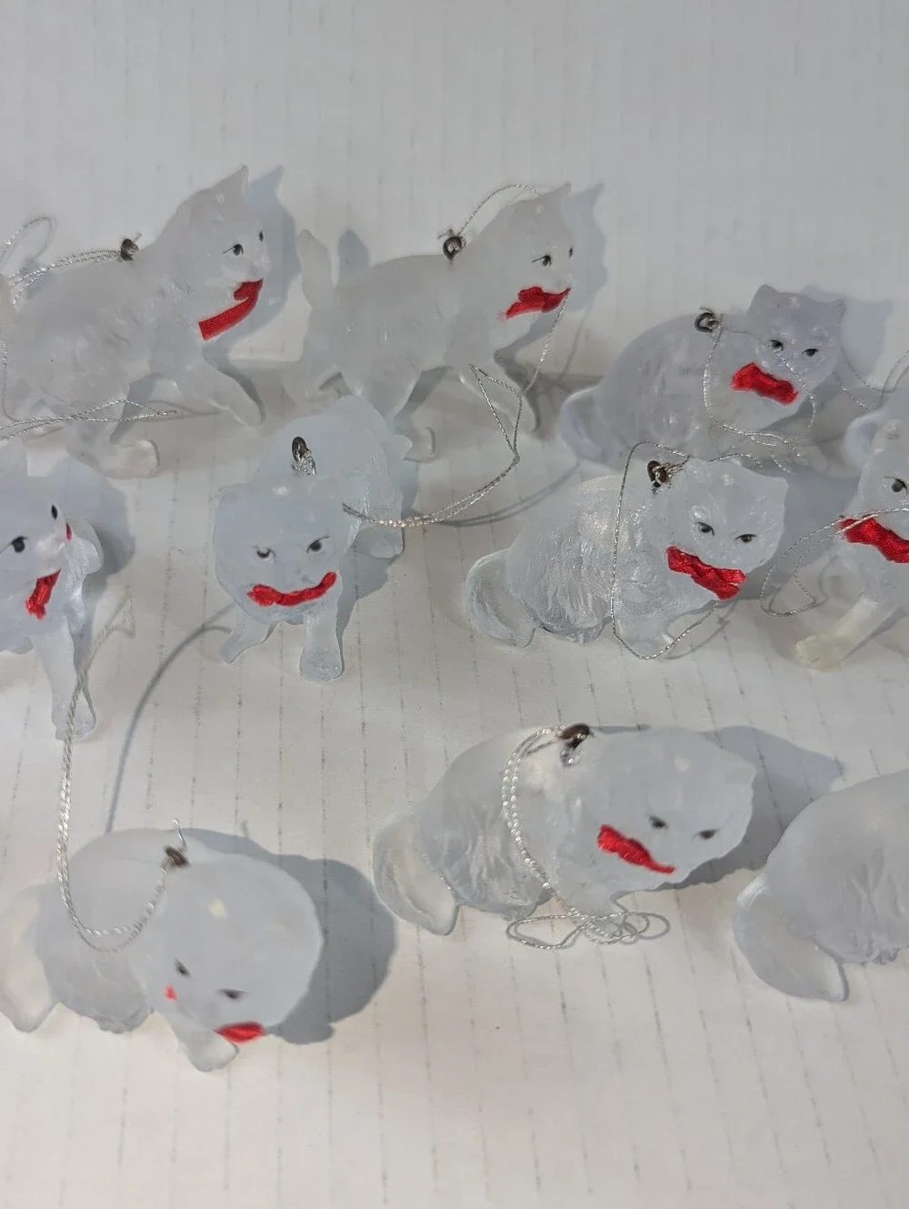 Vintage Silvestri Frosted Acrylic Cat Christmas Ornaments Lot of 20